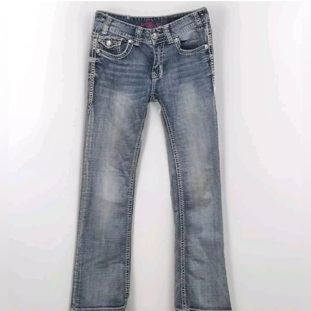 Rock & Roll Cowgirl Rhinestone Light Wash Denim Jeans 26 Western Glam Chic